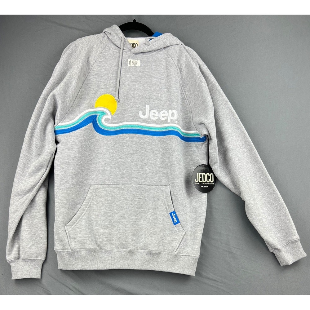 Jedco Jeep Hoodie Mens Large Gray Retro Wave Graphic Official Licensed NWT